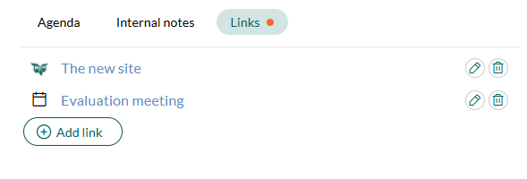 Fliken för länkar i en händelse -screenshot