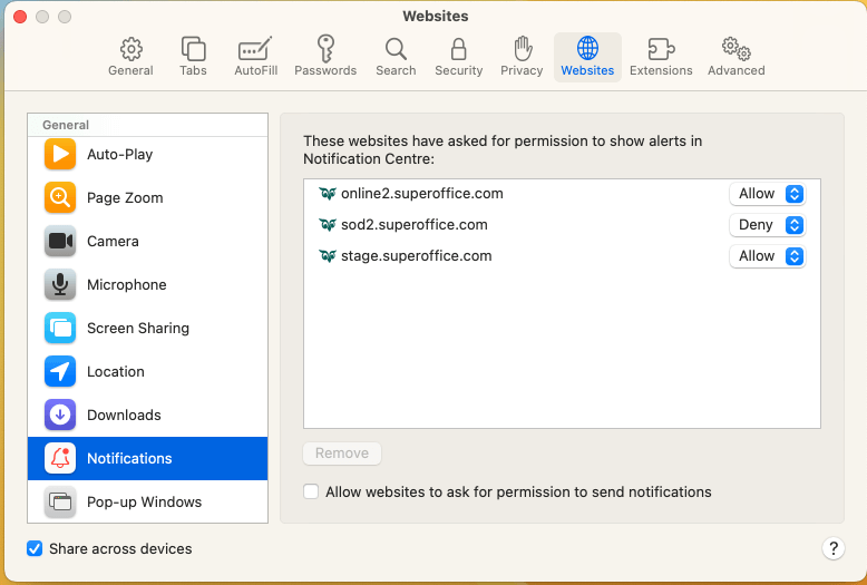 Systeemmeldingen deblokkeren in Safari -screenshot