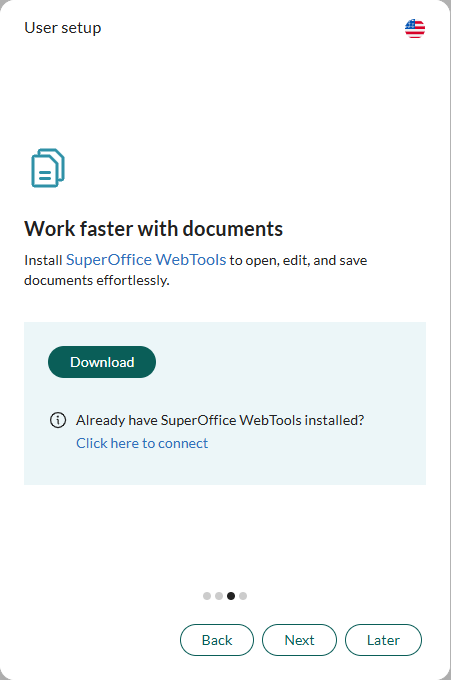 SuperOffice User setup - download WebTools for handling documents -app-screen