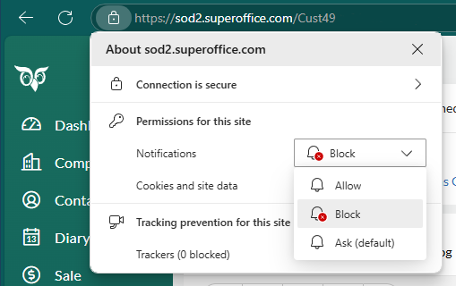 Systeemmeldingen deblokkeren in Edge -screenshot