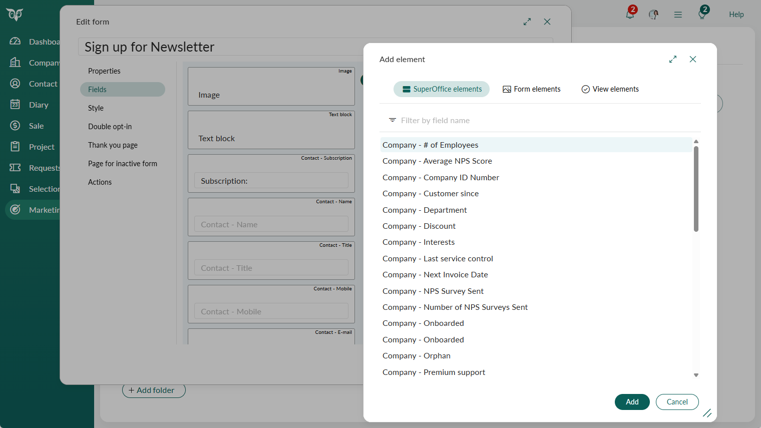 Marketing form - Add custom fields to forms -screenshot