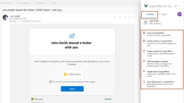 Outlook interface showing email archiving panel -screenshot